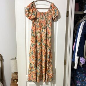 Floral Midi Dress with Puff Sleeves